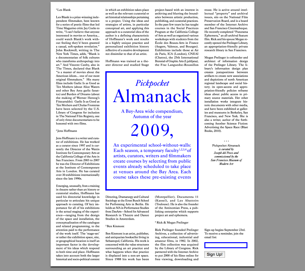 Potluck chat: Pickpocket Almanack @ SFMoMA